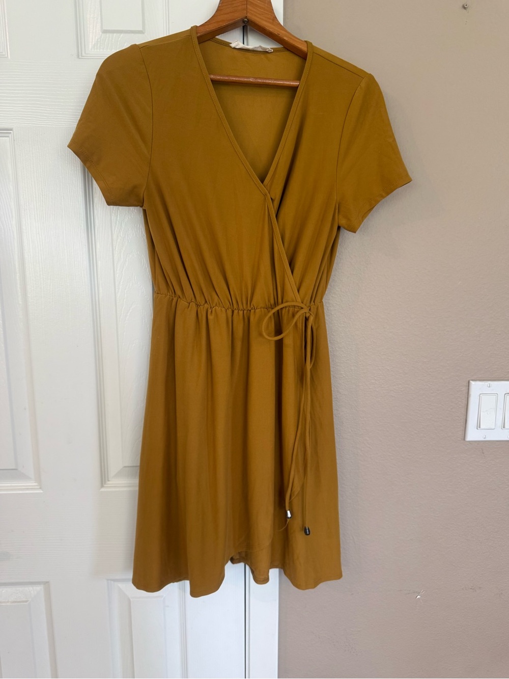 Short Wrap Mini Dress in Mustard Yellow